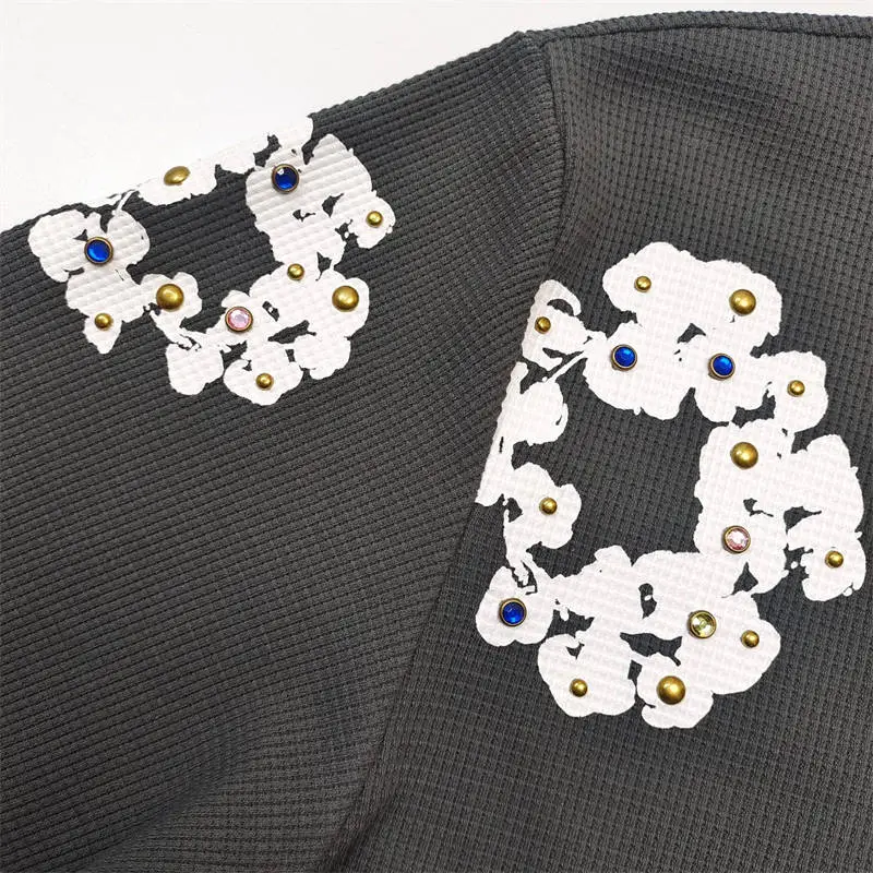 Denim Tears Rhinestone Cotton Wreath Thermal Waffle Long Sleeve
