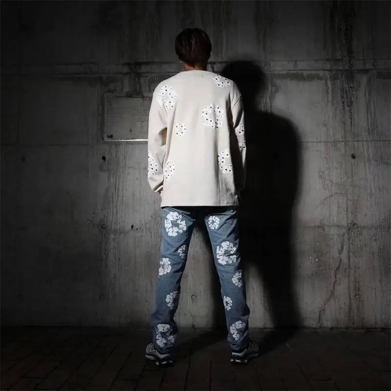 Denim Tears Rhinestone Cotton Wreath Thermal Waffle Long Sleeve Beige Wearing Effect