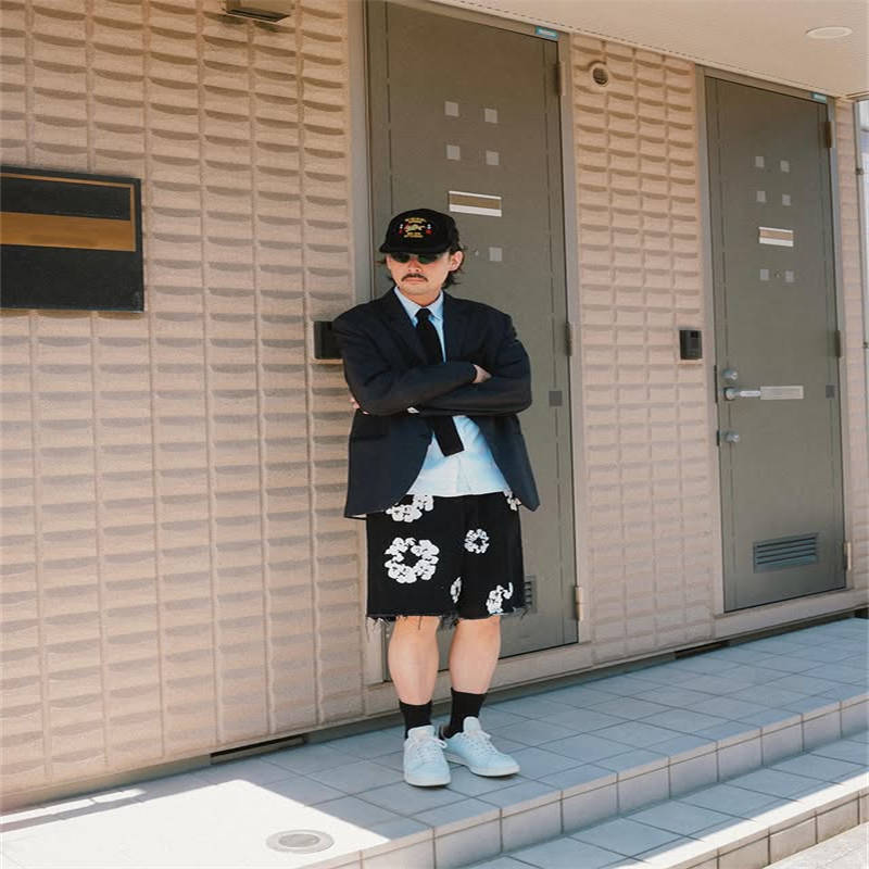Denim Tears Shorts Cotton Wreath Jean Black Wearing Effect