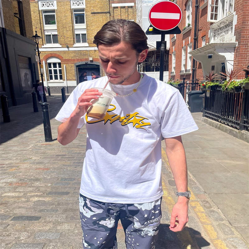 Corteiz Logo Tee Lettering Graphic Printed Top Black Wearing Effect