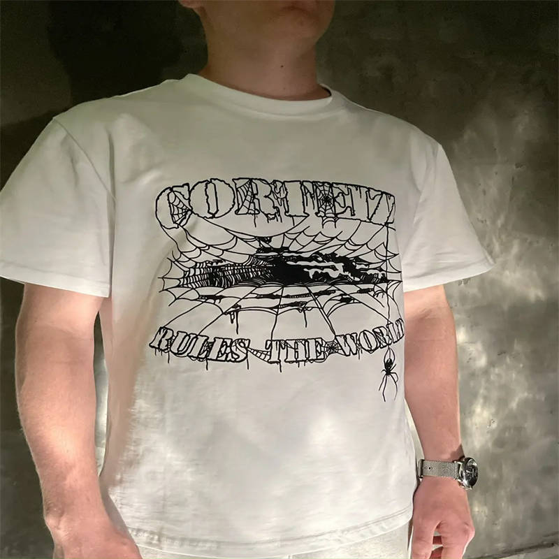 Corteiz Web Alcatraz Tee White Wearing Effect