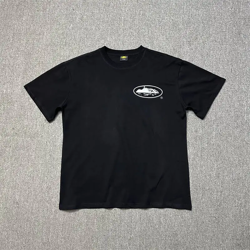 Black Corteiz OG Island Logo Tee with small left chest oval logo
