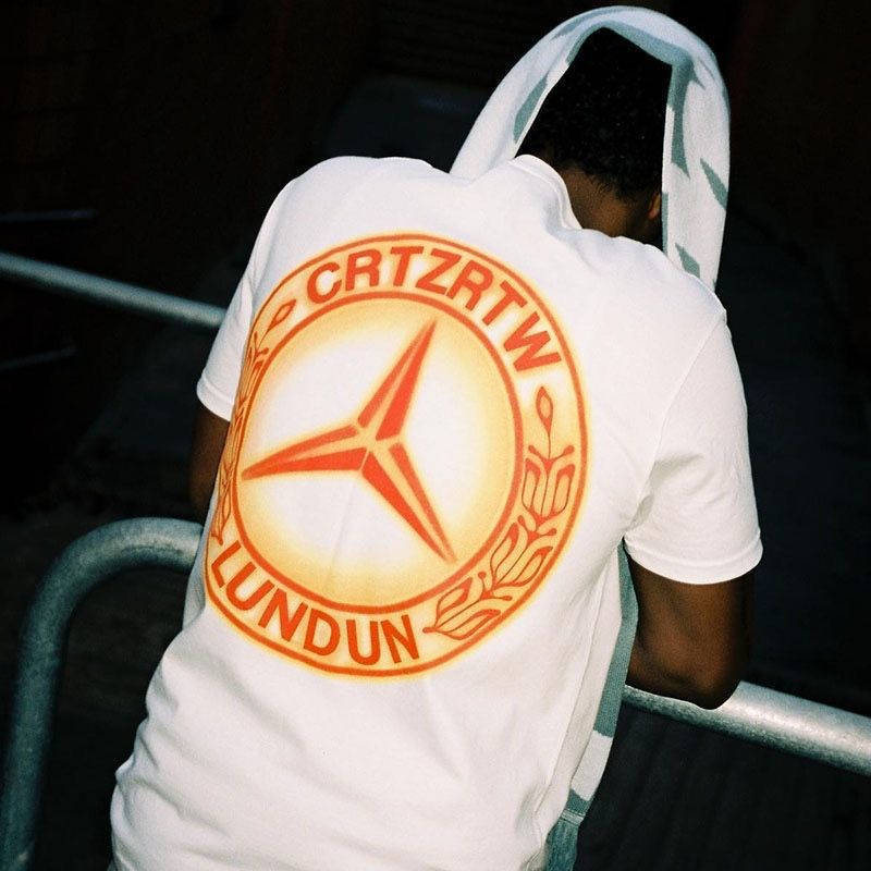 Corteiz Benz Tee White Yellow Wearing Effect
