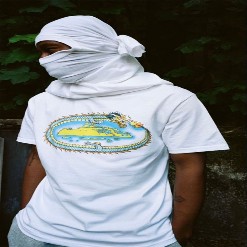 Corteiz Dragon Tee White Wearing Effect