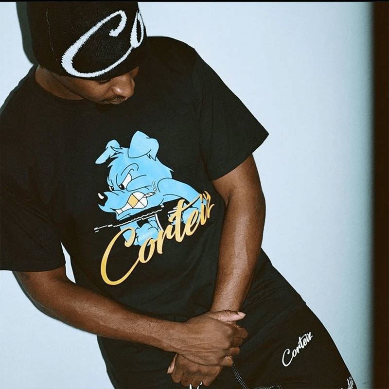 Corteiz K9 Tee Black Wearing Effect