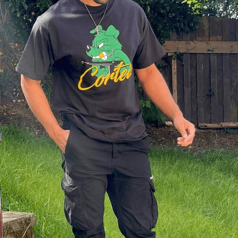 Corteiz K9 Tee Black Wearing Effect