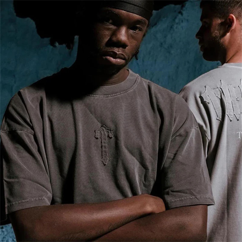 Trapstar Irongate Patchwork Wash Tee Grey Wearing Effect