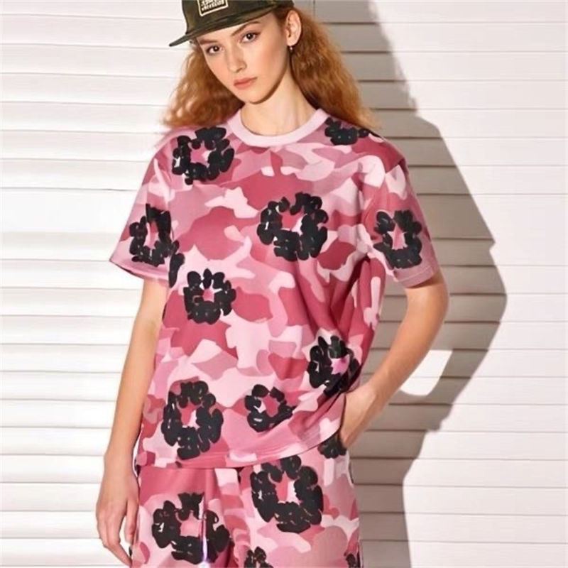 Denim Tears The Cotton Wreath Camo T Shirt and Shorts Pink Wearing Effect