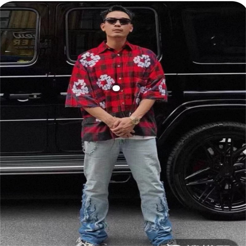 Denim Tears Wreath Pajamas T Shirt Red Wearing Effect