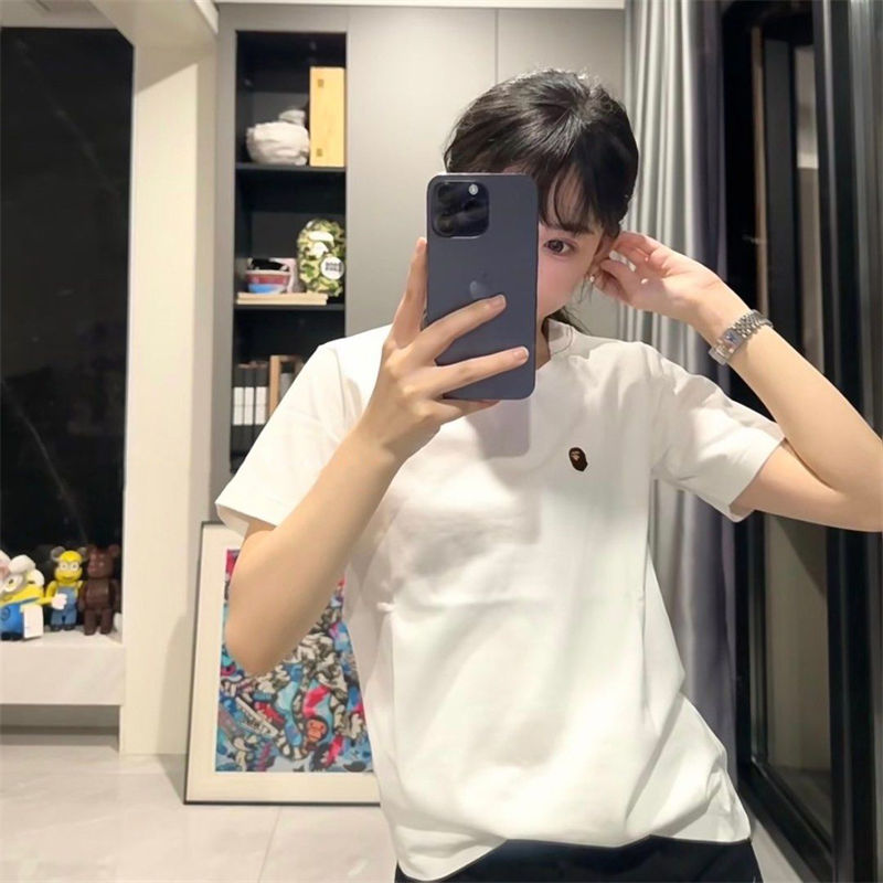 Bape Ape Head One Point Tee White Wearing Effect