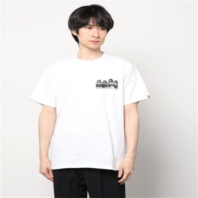 BAPE Distortion Tee White Grey Wearing Effect