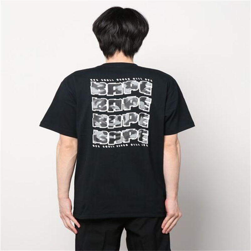 BAPE Stroke Camo Distortion Tee Black Grey Wearing Effect