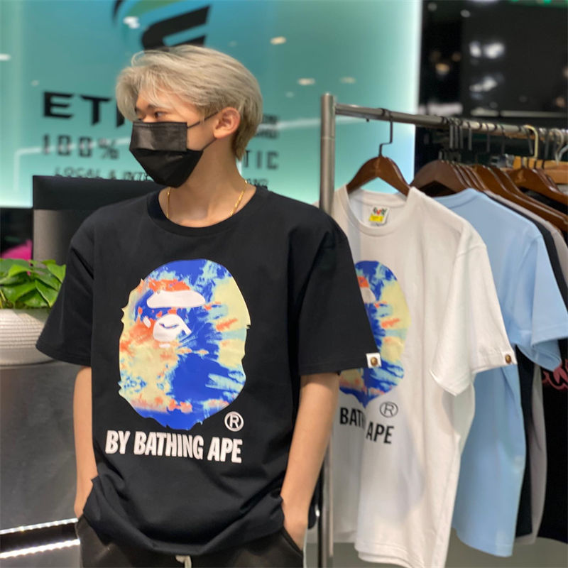 BAPE Tie Dye Big Ape Head Tee Wearing Effect