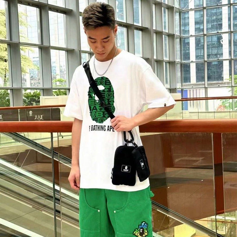 BAPE Lux Sport Pattern By Bathing Ape Tee White Green Wearing Effect