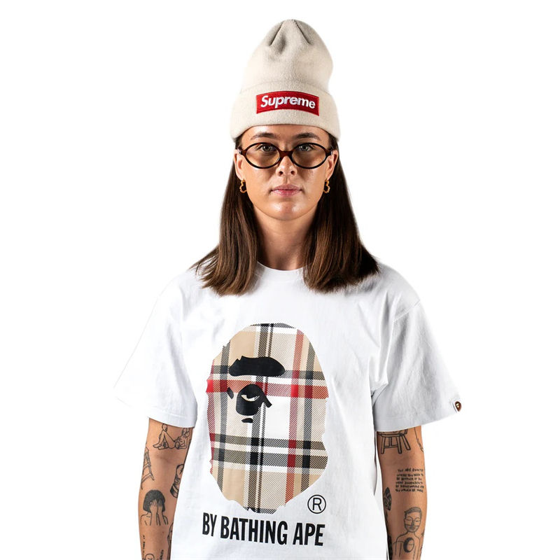BAPE A Bathing Ape Check By Bathing Tee White Wearing Effect