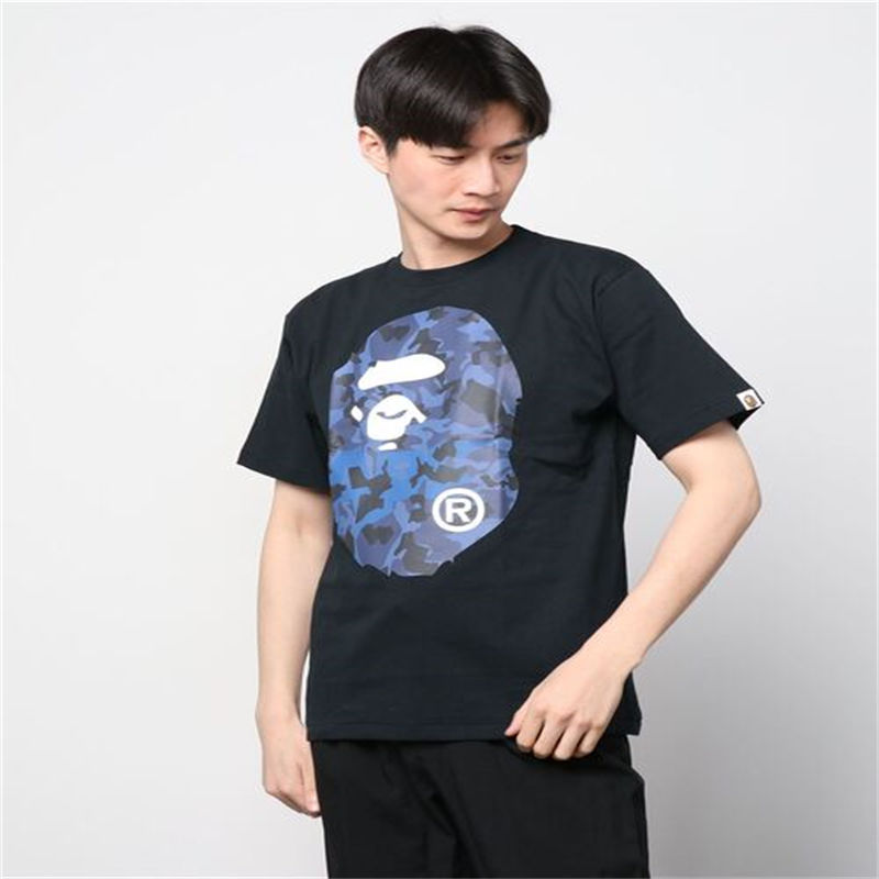 BAPE Sand Camo Big Ape Head Tee Black Navy Wearing Effect