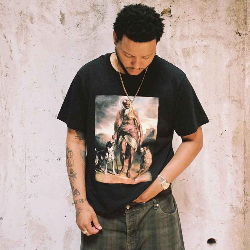 Denim Tears Black Lazarus Tee Black Wearing Effect