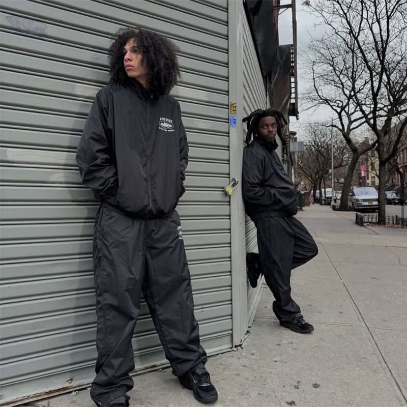 Corteiz Og Shuku Jacket and Pants Black White Wearing Effect