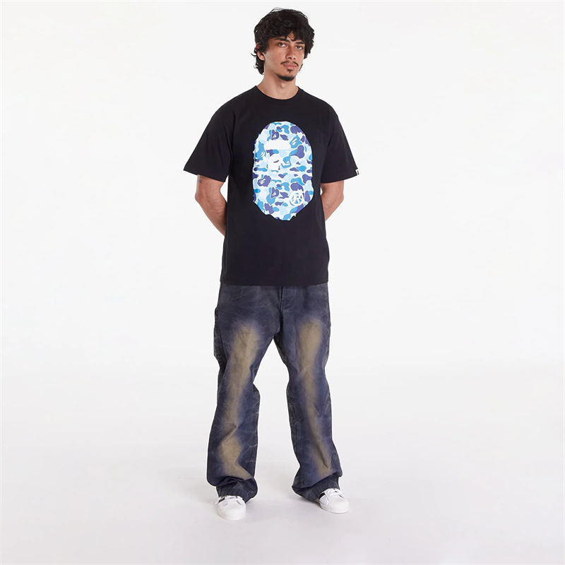 BAPE ABC Camo Big Ape Head Tee Black Blue Wearing Effect