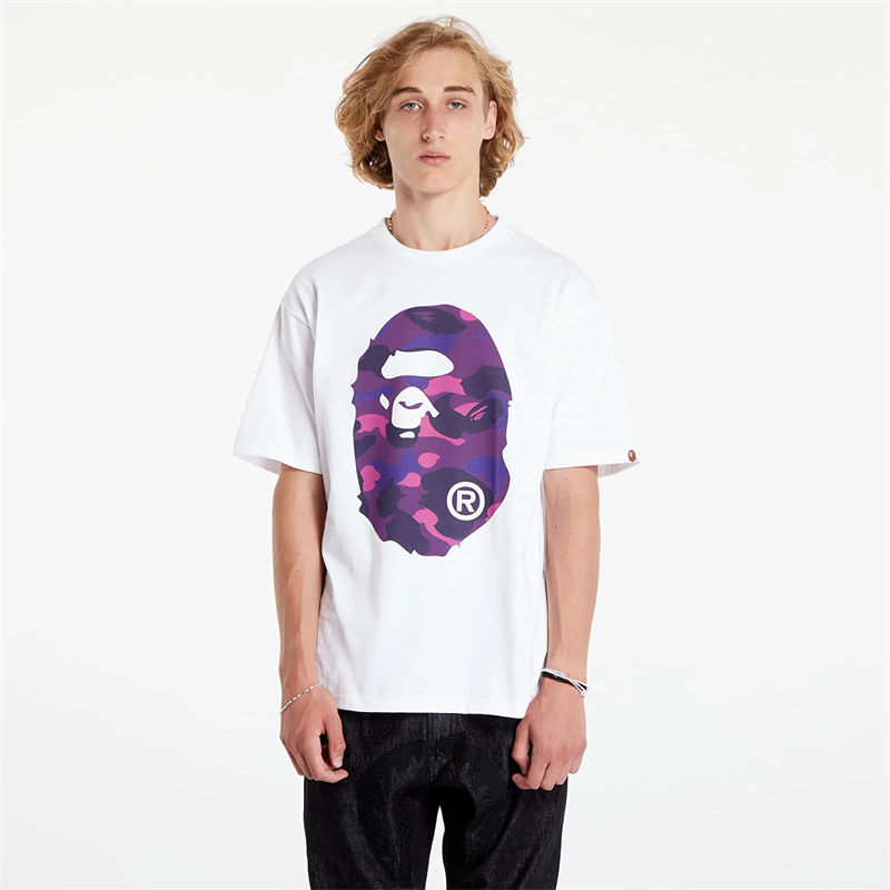 BAPE Color Camo Big Ape Head Tee White Purple Wearing Effect