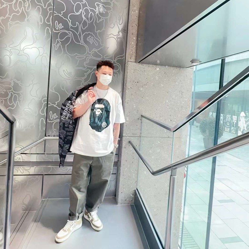 BAPE Speed Racer Big Ape Head Tee White Green Wearing Effect
