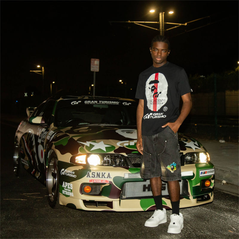BAPE x Gran Turismo Ape Head #1 Tee Black Wearing Effect