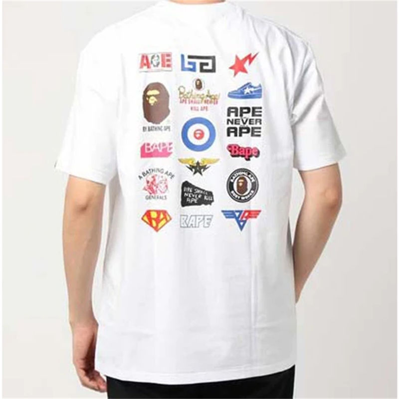 BAPE Multi Logo Tee White Wearing Effect