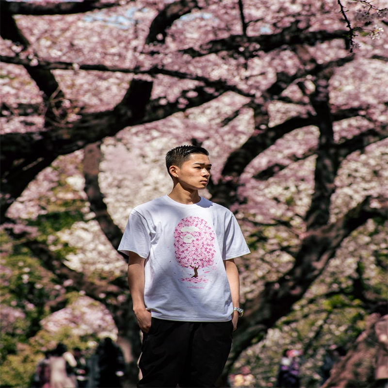 BAPE Sakura Tee White Wearing Effect