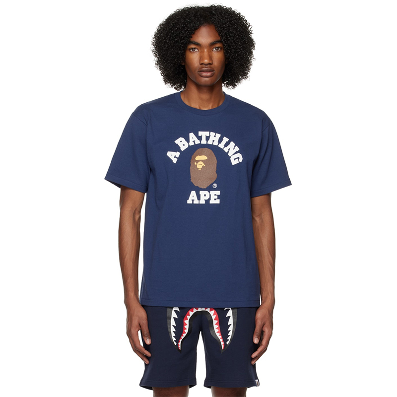 BAPE College Tee Navy Wearing Effect