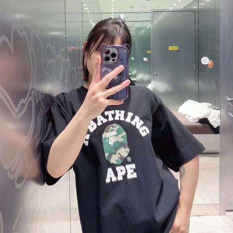 BAPE Woodland Camo College Tee Black Wearing Effect