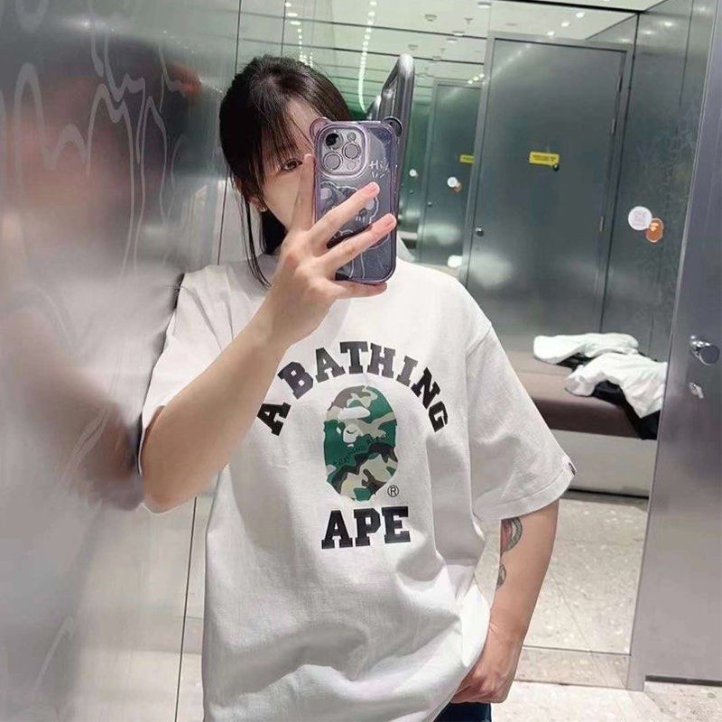 BAPE Woodland Camo College Tee White Wearing Effect