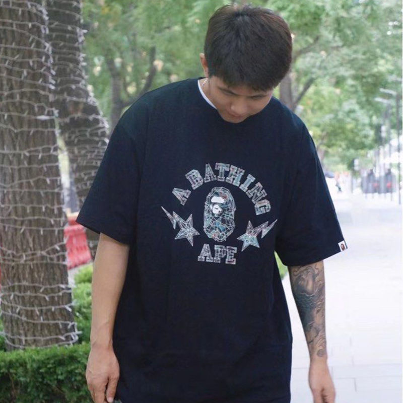 BAPE Thermography Polygon College Tee Black Wearing Effect