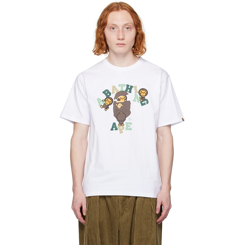 BAPE Colors College Milo Tee White Wearing Effect