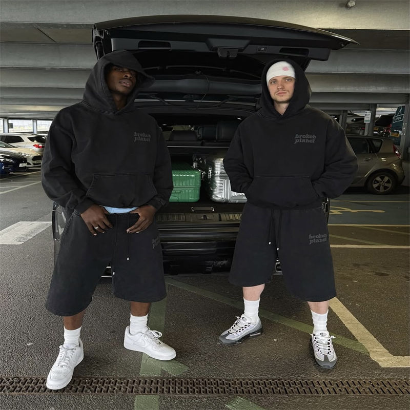 Broken Planet Basics Shorts Washed Midnight Black Wearing Effect