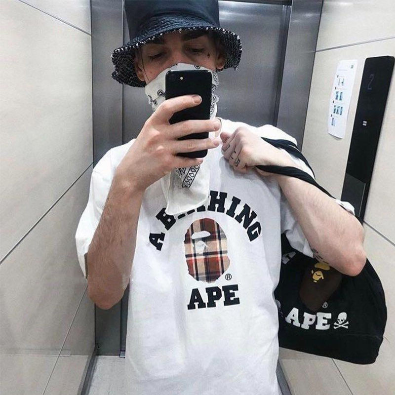 BAPE Check College Tee White Beige Wearing Effect