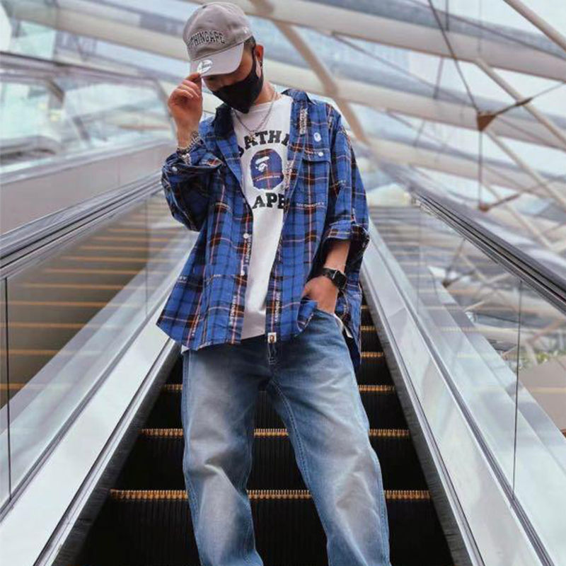 BAPE Logo Check College Tee White Wearing Effect