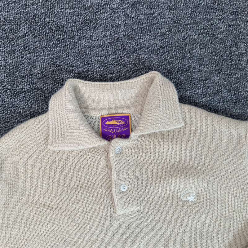 Corteiz Sweater Crtz Mohair Fuzzy Collar Tops Cream