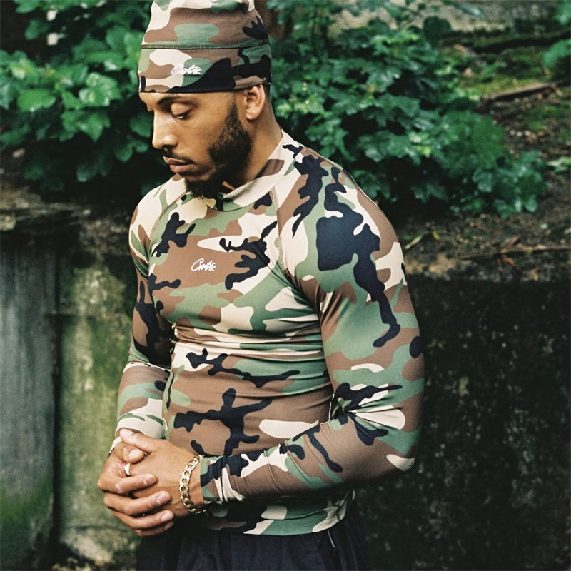 Corteiz Litework Compression Top Woodland Camo Wearing Effect