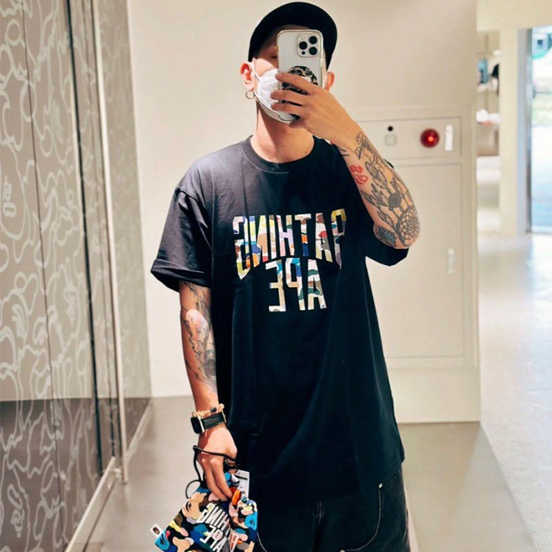 BAPE Multi Camo NYC Logo Tee Black Wearing Effect