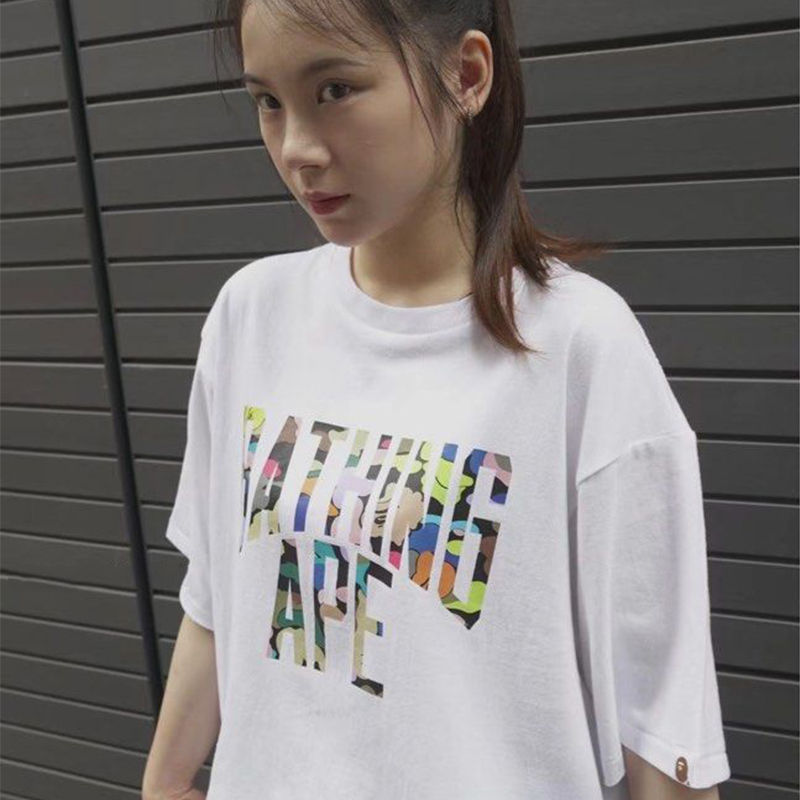BAPE Multi Camo NYC Logo Tee White Wearing Effect
