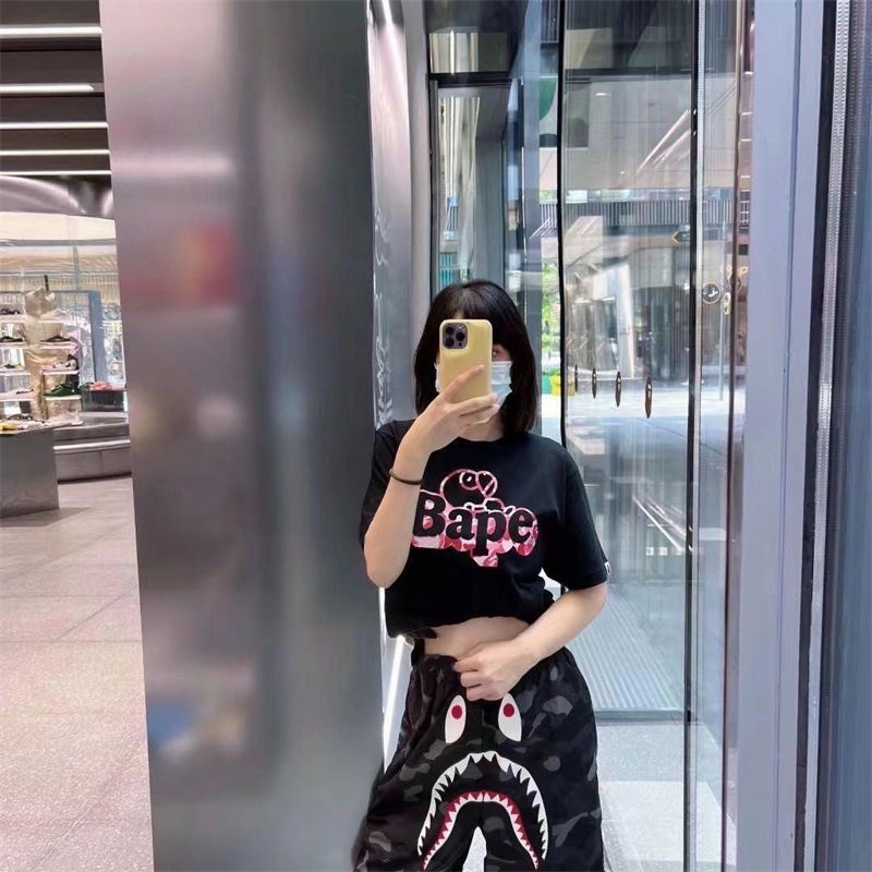 BAPE ABC Camo Milo on Bape Tee Black Pink Wearing Effect