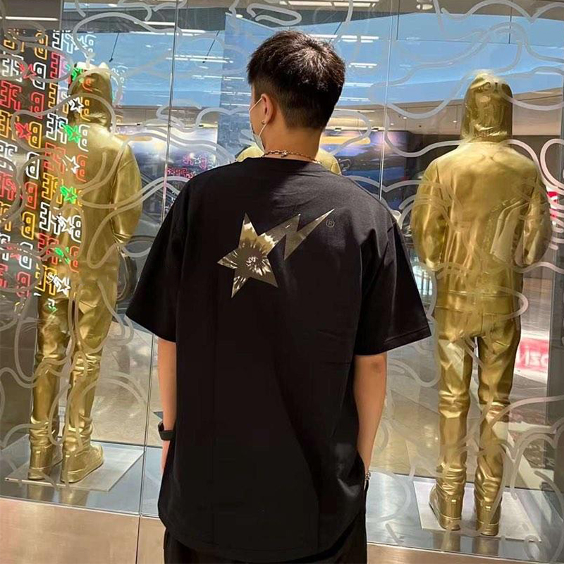 BAPE Tie Dye Bape Sta Logo Tee Black Brown Wearing Effect