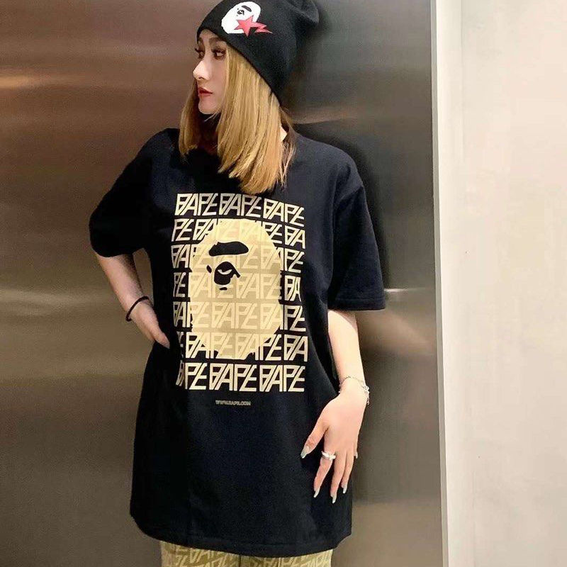 BAPE Logo Monogram Tee Black Wearing Effect