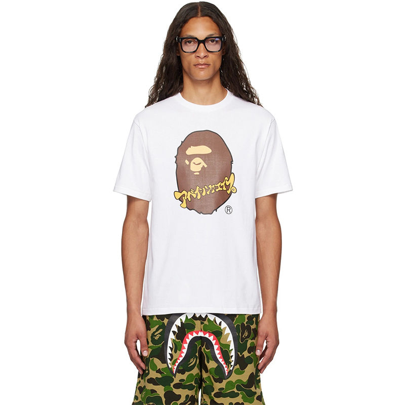 BAPE Katakana Ape Head Tee White Wearing Effect