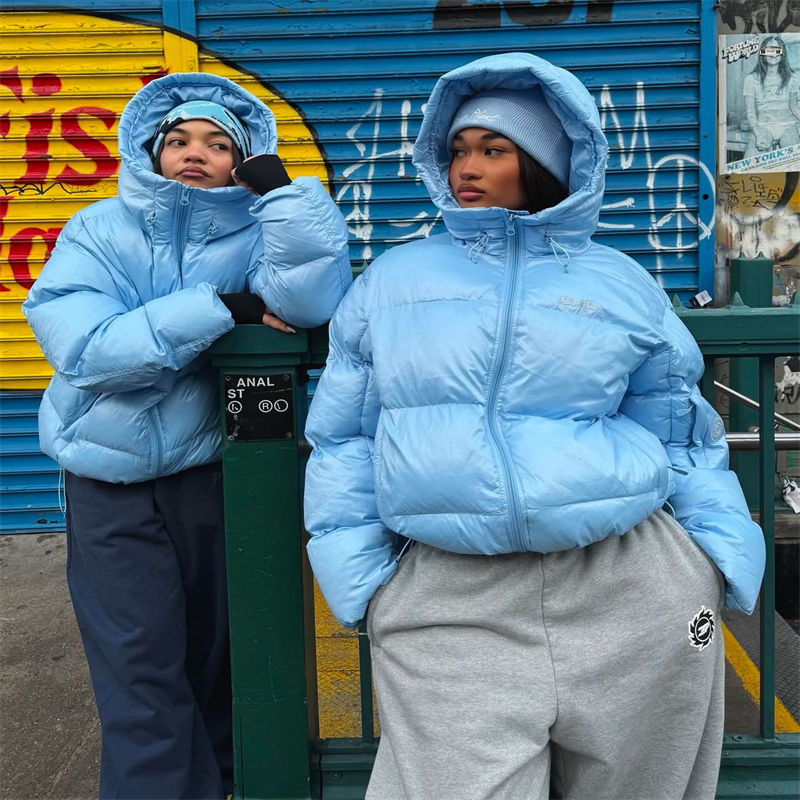 Broken Planet Puffer Jacket Sky Blue Wearing Effect