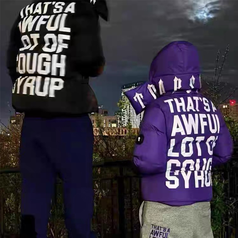 Trapstar Coat Letter Print Thickened Cotton Jacket UK London Puffer Purple Wearing Effect