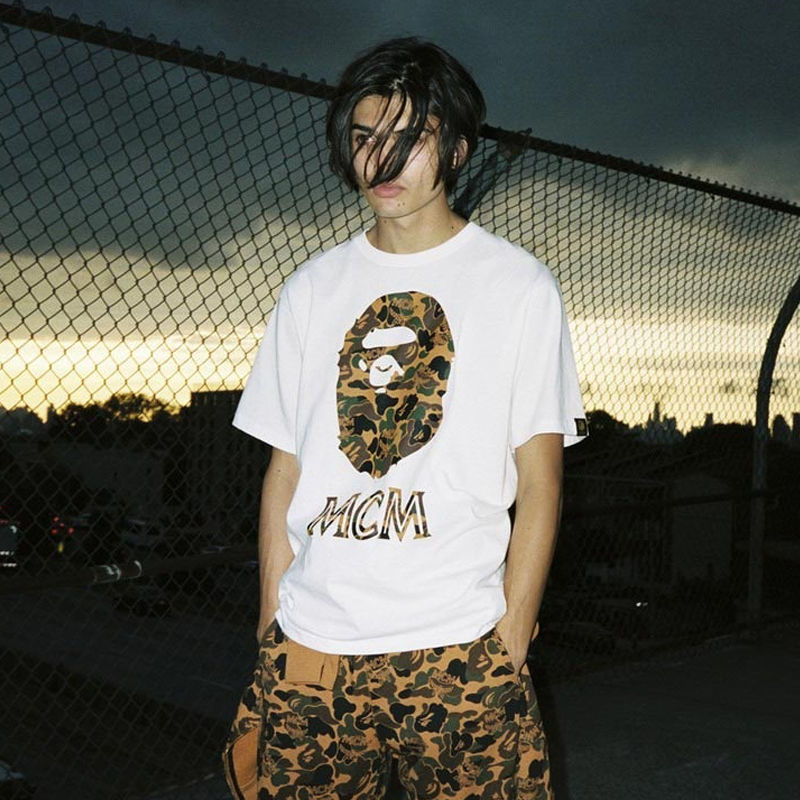 BAPE x MCM Ape Head Tee White Wearing Effect