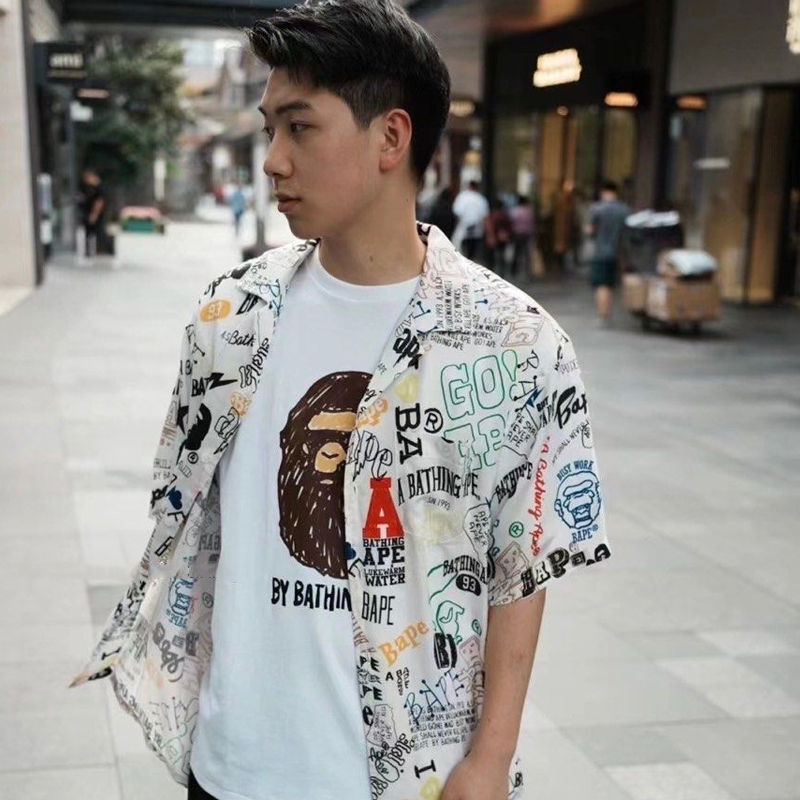 BAPE Hand Draw By Bathing Ape Tee White Wearing Effect