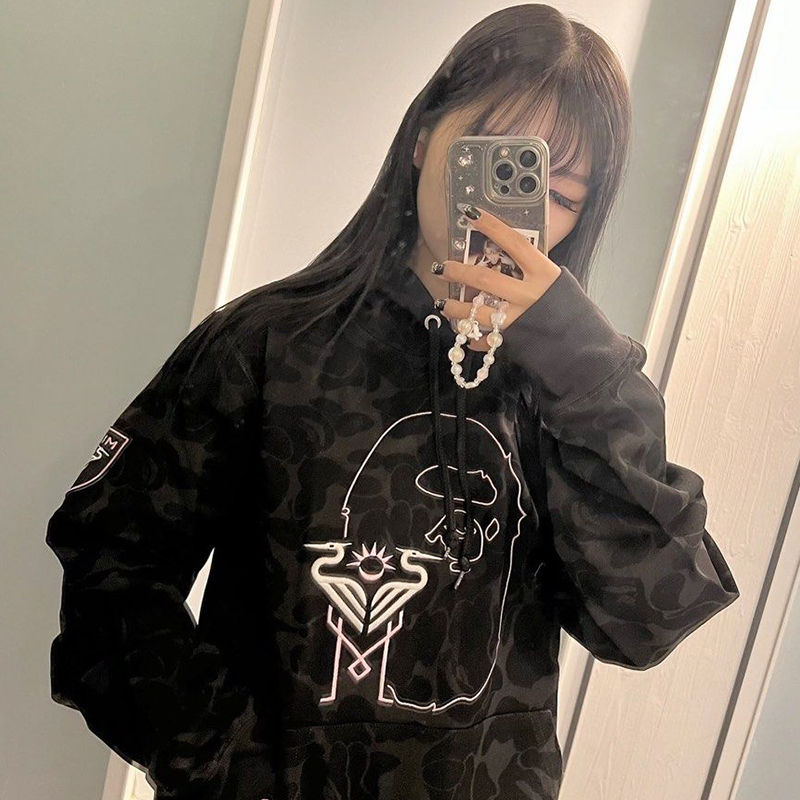 BAPE X Inter Miami Cf Camo Sweater Hoodie Black Wearing Effect