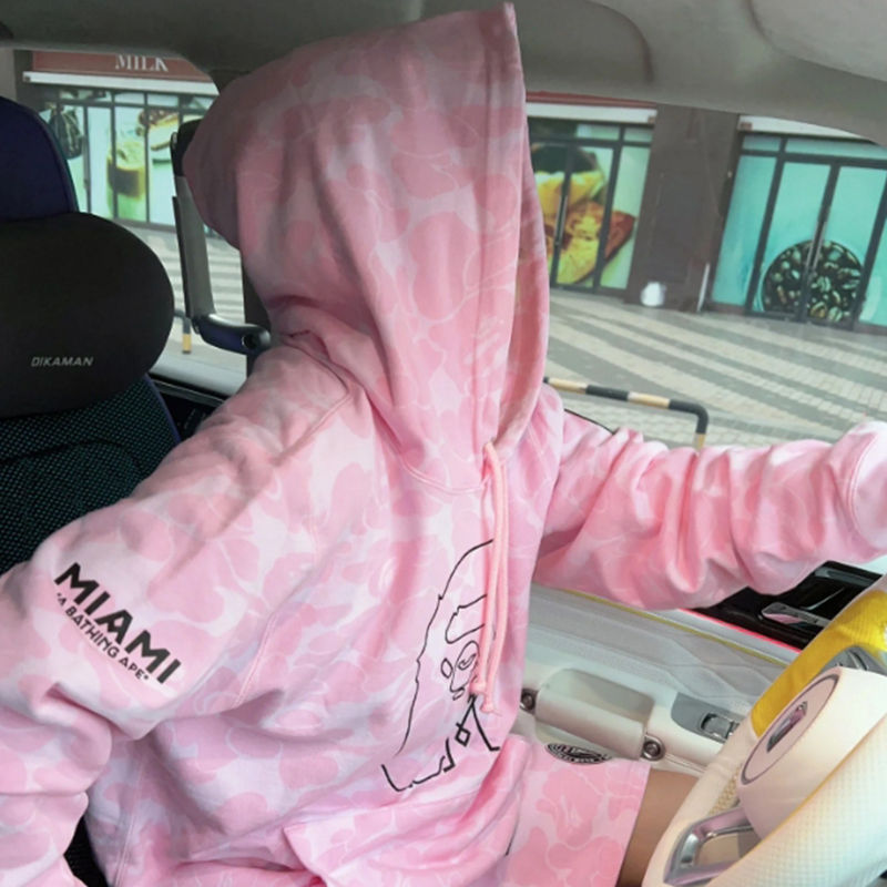 BAPE X Inter Miami Cf Camo Sweater Hoodie Pink Wearing Effect